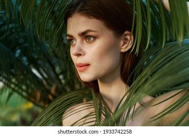 Pretty Woman Naked Shoulders Green Leaves Stock Photo Shutterstock