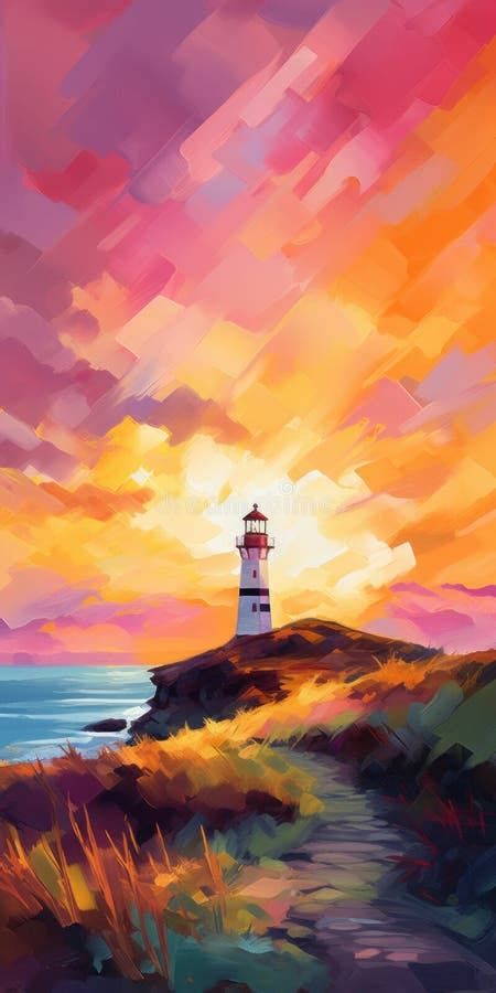 Lighthouse Painting Sunset Stock Illustrations 298 Lighthouse