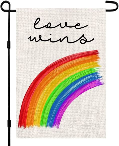 wins rainbow garden flag 12 x 18 inch burlap vertical double sided pride gay pride lesbian lgbt