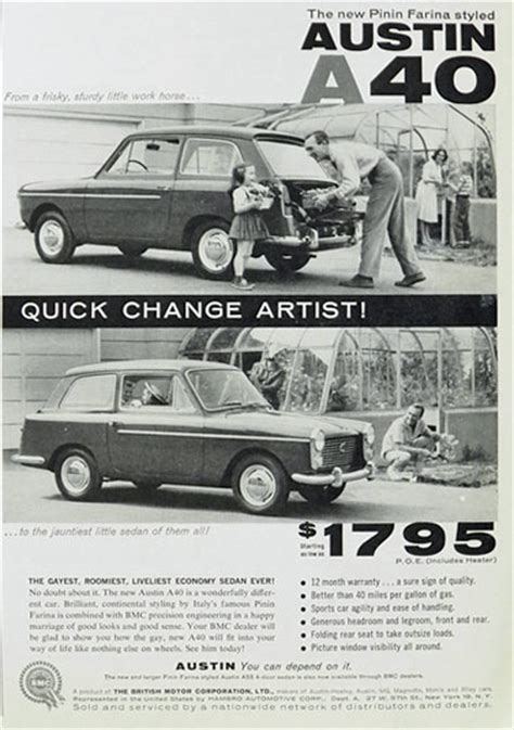 1959 Austin A40 Car Ad Quick Change Artist Vintage Car Ads Other
