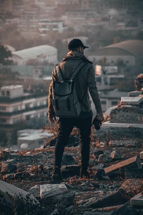 Hd Wallpaper Photo Of Man Holding Camera Back Back View Backpack