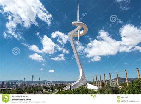 Montjuic Communications Tower Barcelona Spain Editorial Photography