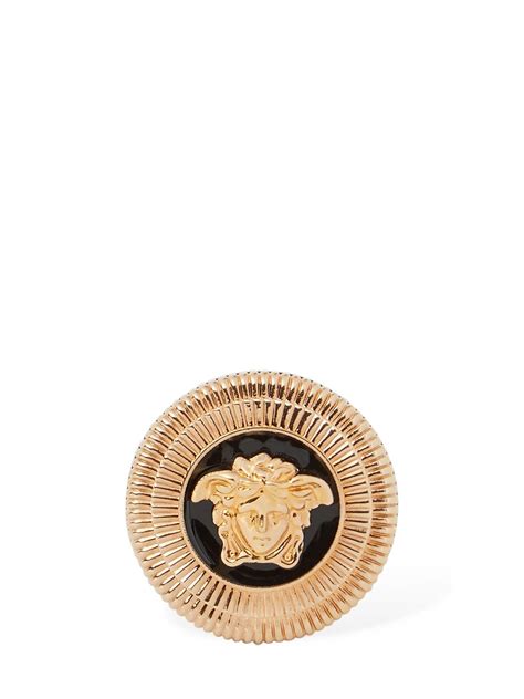Versace Medusa Enamel Thick Ring In Goldblack Modesens
