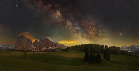 Wallpaper Nature Milky Way Landscape Trees Dolomites Mountains