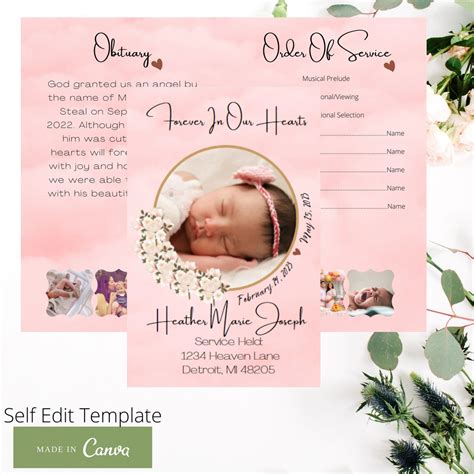 Babychild Funeral Program Template Girlfemale Obituary Etsy