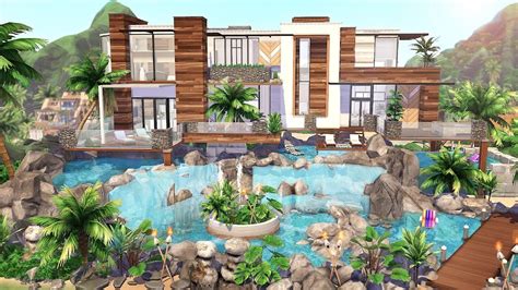 Tropical Waterfall Mansion 🌴🌊 The Sims 4 Speed Build No Cc Youtube