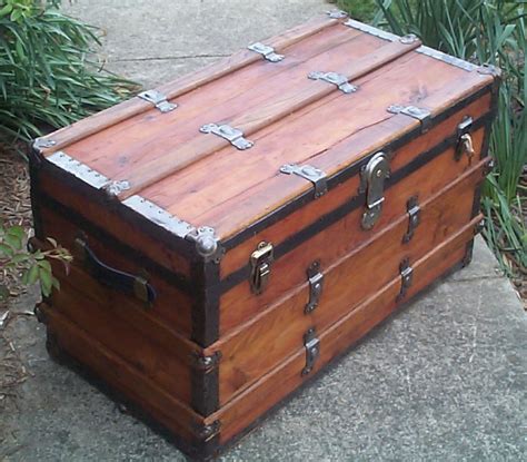 636 Restored All Wood Antique Flat Top Steamer Trunk For