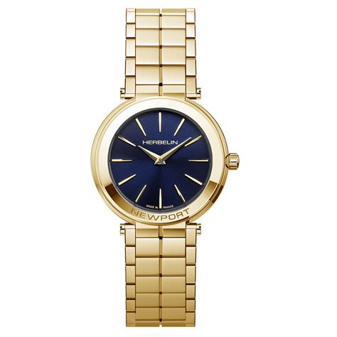 michel herbelin newport slim blue dial gold plated stainless steel watch bellagio jewellers