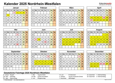 Kalender 2025 Nrw Ferien Feiertage Pdf Vorlagen