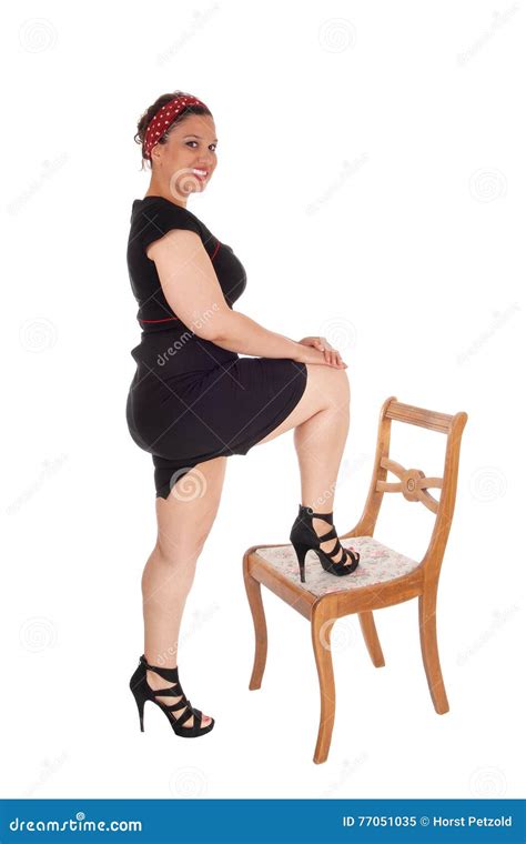 Woman Standing Leg On Chair Stock Image Image Of Lady Length 77051035