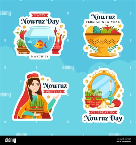 Happy Nowruz Day Label Flat Cartoon Hand Drawn Templates Background