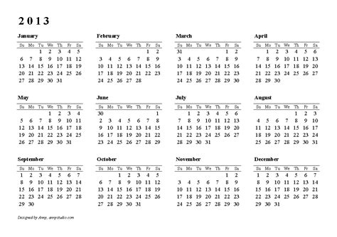 Calendar Template Landscape 2013 Calendar