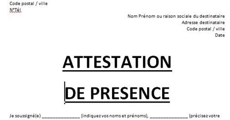 Attestation De Présence Au Travail Doc Word Et Pdf
