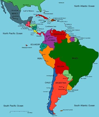 A Map Of Central And South America With The Countrys From South America