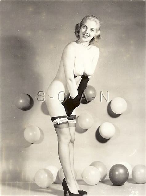 Original Vintage 1940s 60s Nude Sepia RP Well Endowed Blond Balloons