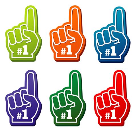 Multi Colored Number 1 Foam Fingers Vector Icons By Microvector