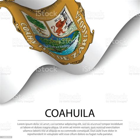 Waving Flag Of Coahuila Is A State Of Mexico On White Background Stock