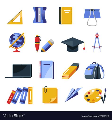School Supplies Stationery Tools Backpack And Vector Image