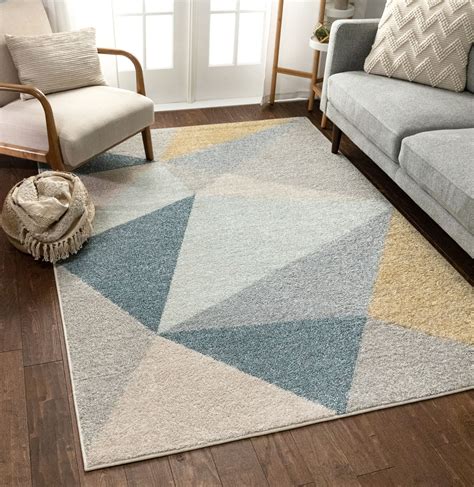 Well Woven Easton Modern Abstract Geometric Triangles Blue Gold And Grey