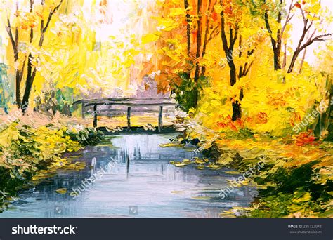 Oil Painting Landscape Colorful Autumn Forest Stock Illustration 235732042