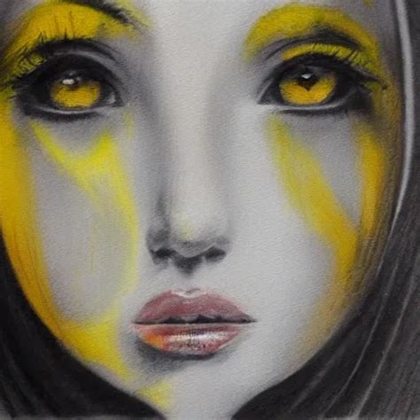 Female Thick Face Yellow Eyes Pencil Sketch Oil Painting Arthubai