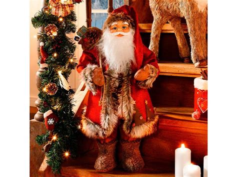 Vánoční Dekorace Santa V Dlouhém červeném Kabátu 60 Cm Dům Vánoc