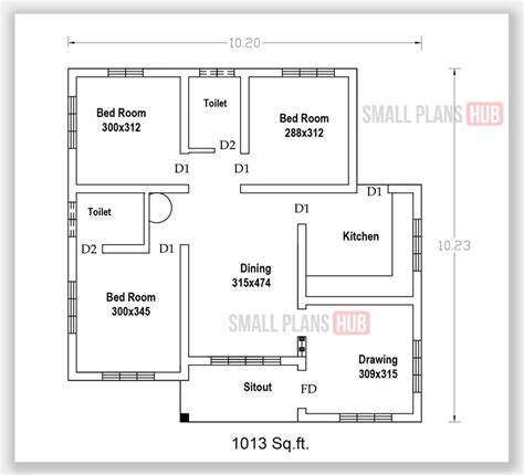 Kerala Style Five Low Budget Three Bedroom House Plans Under 1000 Sqft