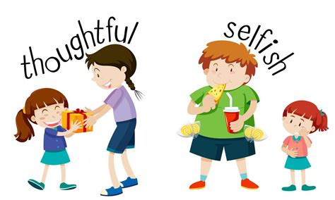 English Vocabulary Word Thoughtful And Selfish 366151 Vector Art At