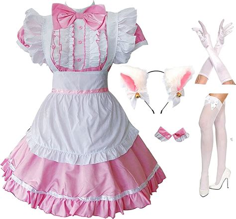 buy grajtcin women s cat ear french maid costume with apron anime cosplay fancy dress for