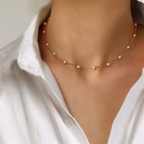 Alva Pearled Gold Necklace In 2022 Pearl Choker Necklace Pearl