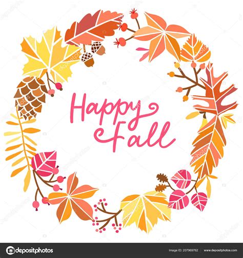 Happy Fall Vector Greeting Card Autumn Circle Background