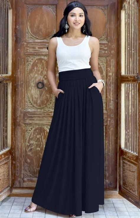 Ziya High Waist Long Flowy With Pockets Maxi Skirt Comfortable Maxi