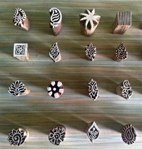 Set Of 5 Tiny Wood Stamps Textile Stamps Hand Carved Wood Stamps