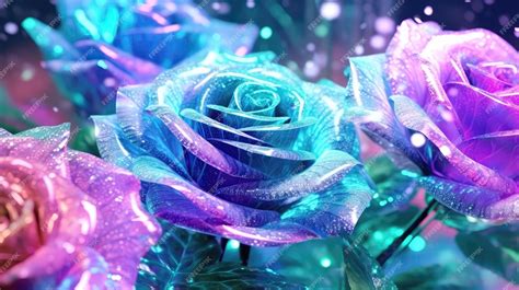 Premium Ai Image Purple Blue And Green Rose Flowers Glitter Super