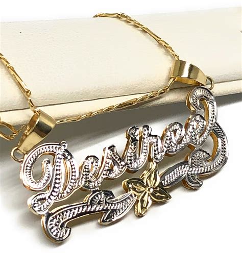 14k Solid Gold Yellow Custom 3d Double Name Illusion White Gold Name