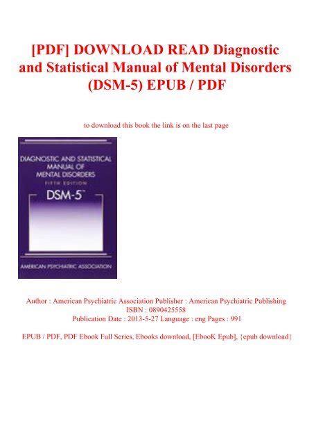 Pdf Download Read Diagnostic And Statistical Manual Of Mental