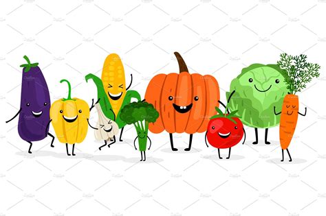 Cute Cartoon Vegetables Isolated On Vector Graphics Creative Market