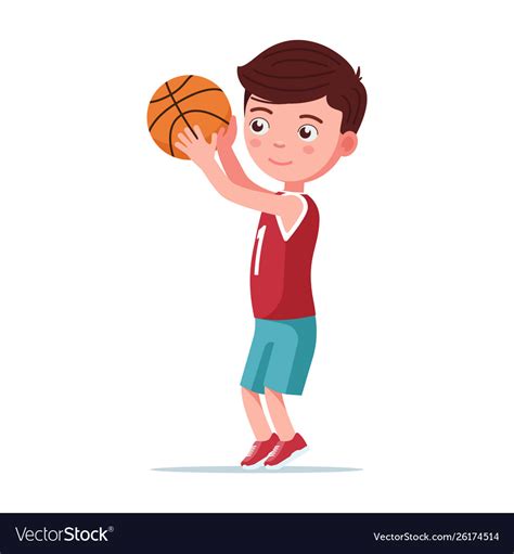 Boy Basketball Player Throws Ball In Basket Vector Image