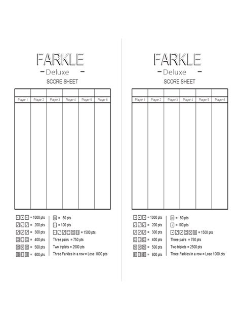 Farkle Scoring Sheet Printable Customize And Print