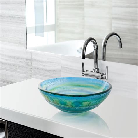 Miligore Modern Glass Vessel Sink Above Counter Bathroom Vanity Basin
