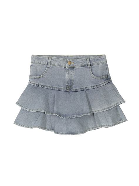 Emmiol Free Shipping Ruffle Tiered Denim Mini Skirt Blue L In Skirts Online Store EMMIOL