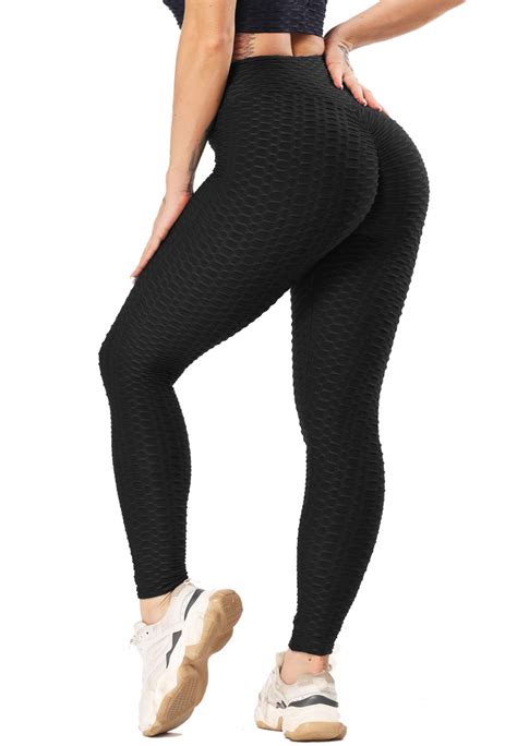 Buy Waffle Texture Bubble High Waist Gym Leggings Women Slim Fit Scrunch Butt Lift Wrokout Yoga