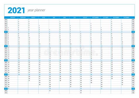 Calendar Yearly Planner Template For 2021 Printable Template Week