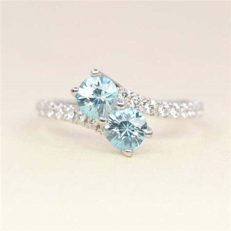 December Birthstone Blue Zircon Diamond Engagement Ring 14k Solid Gold