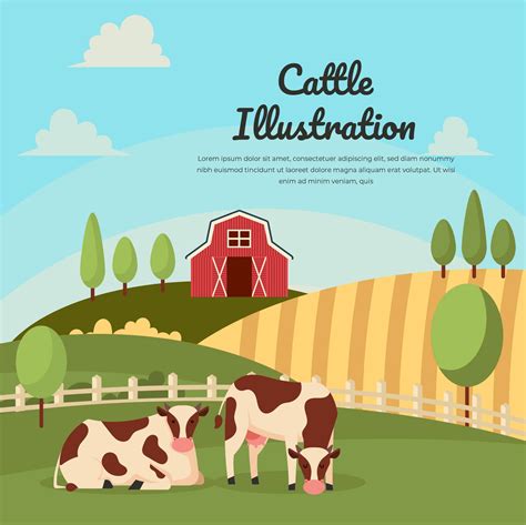 Cattle On Farm Landscape Illustration Vector 207760 Vector Art At Vecteezy