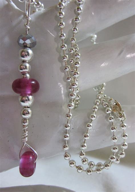 Fuschia And Silver Dangle Necklace Jewelry By Janet Telander Fine Art