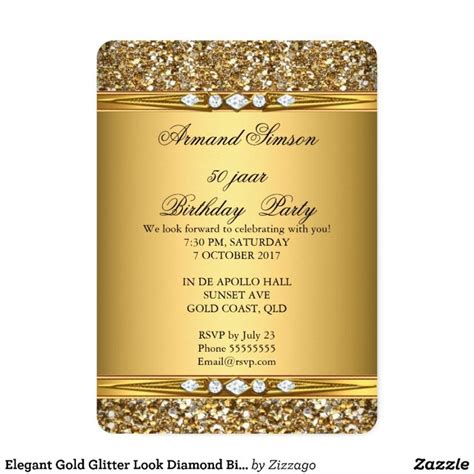 Elegant Gold Glitter Look Diamond Birthday Party Invitation Zazzle