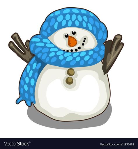 Cute Smiling Snowman In Blue Scarf And Hat Vector Image On Vectorstock