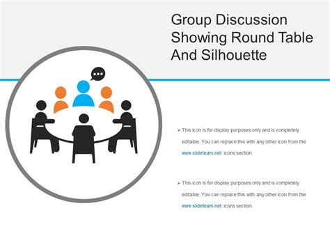 Group Discussion Showing Round Table And Silhouette Powerpoint