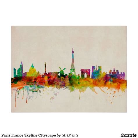 Paris France Skyline Cityscape Poster Skyline Art